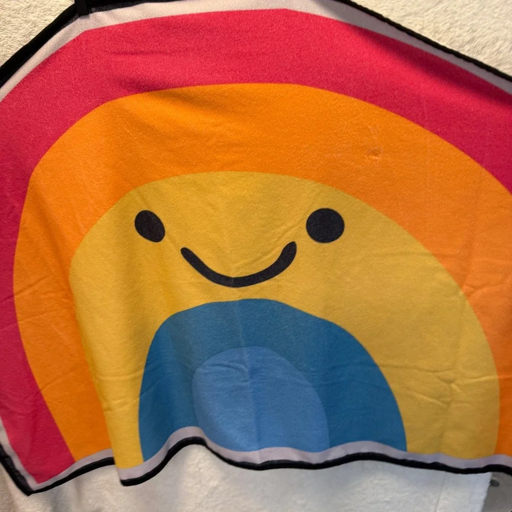 Rainbow Smiley Face Oversized Beach Towel  Retro Colorful Dopamine Pool Towel